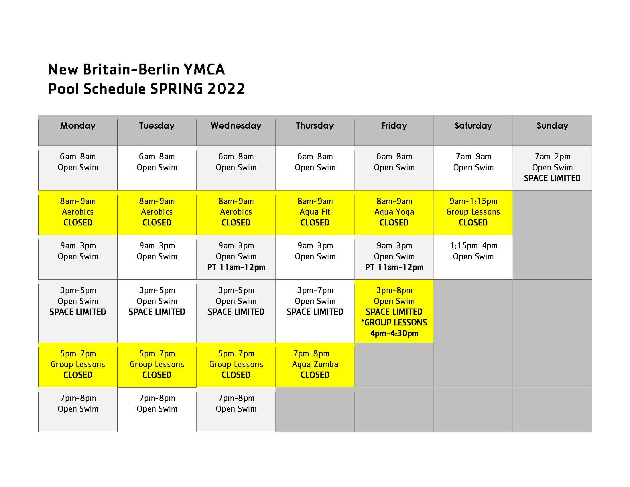 Ymca Pool Schedule 2022 New Britain Ymca Pool Schedule | New Britain-Berlin Ymca